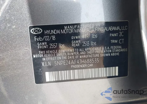 2018 Hyundai Sonata Se from USA, damaged, VIN 5NPE24AF4JH688535